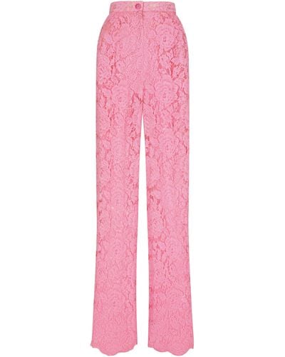 Dolce & Gabbana Ausgestellte Hose Aus Elastischer Spitze Mit Logo - Pink