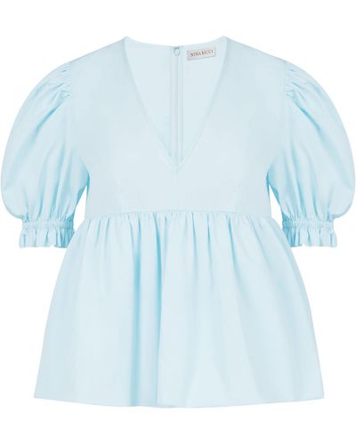 Nina Ricci Babdoll-Top mit Rüschenärmeln - Blau