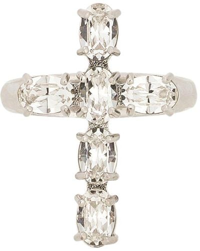 Dolce & Gabbana Ring With Rhinestone Cross - Metallic