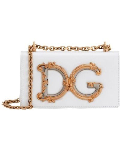 Dolce & Gabbana Calfskin Dg Girls Phone Bag - White
