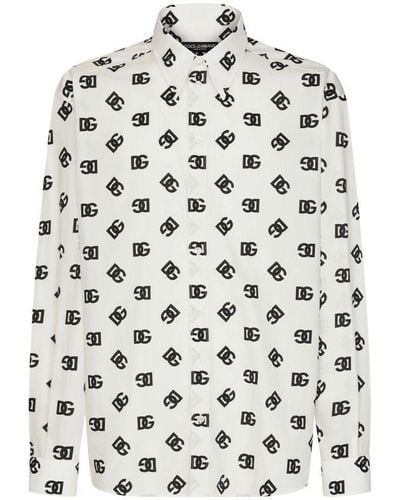 Dolce & Gabbana Oversize Cotton Shirt With Dg Monogram Print - White