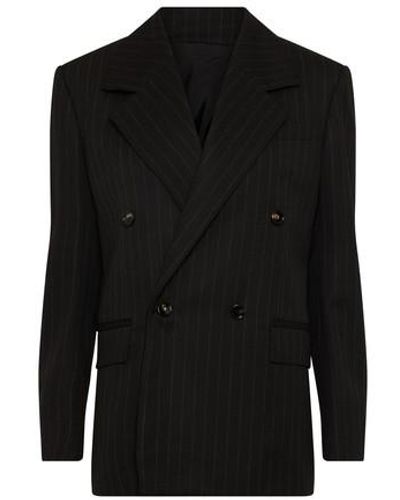 Bottega Veneta Wool Shirt-jacket With Fine Stripes - Black