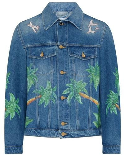 Casablanca Printed And Embroidered Denim Jacket - Blue