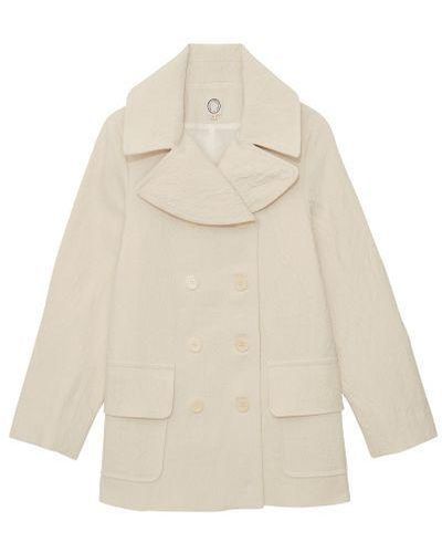 Ines De La Fressange Paris Lapel Collar Long Sleeve Double-breasted Fastening Front Slit Patch Pockets With Flap Buttoned Cuffs Flared Cut - White
