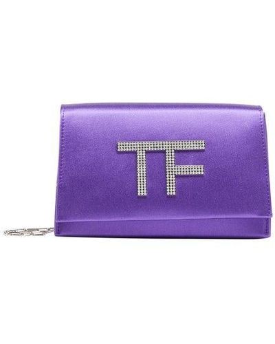 Tom Ford Crystal Embellished Satin Tf Bag - Purple