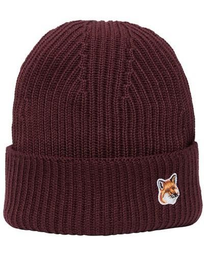 Maison Kitsuné Fox Head Patch Ribbed Hat - Purple