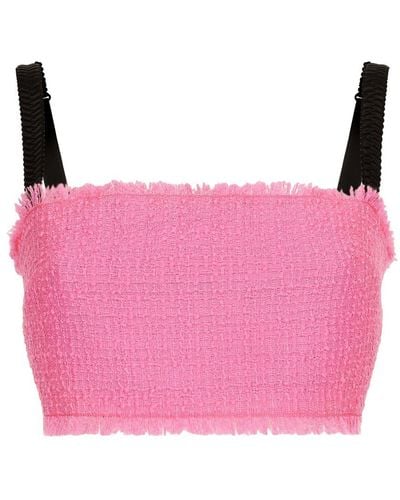 Dolce & Gabbana Raschel Tweed Crop Top With Straps - Pink