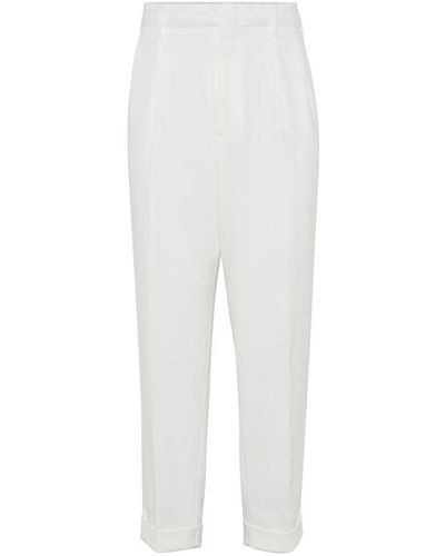 Brunello Cucinelli Relaxed-Fit Twill Trousers - White