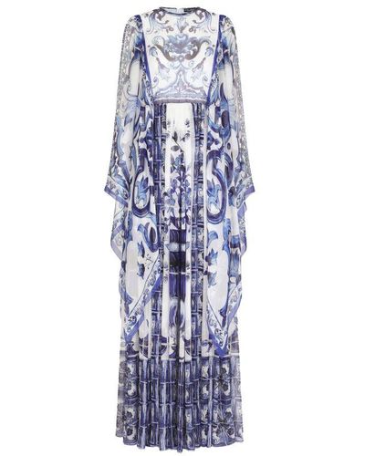 Dolce & Gabbana Long Majolica-print Chiffon Dress - Blue