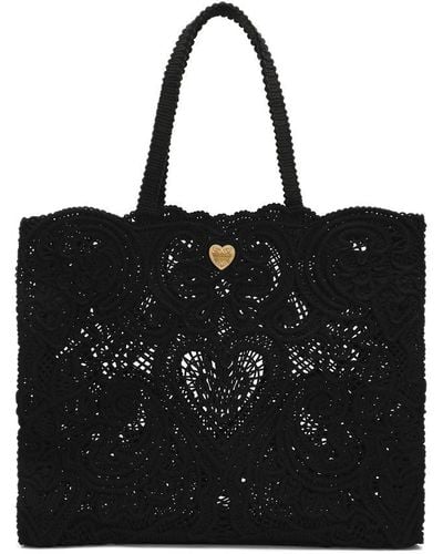 Dolce & Gabbana Large Cordonetto Lace Shopper - Black