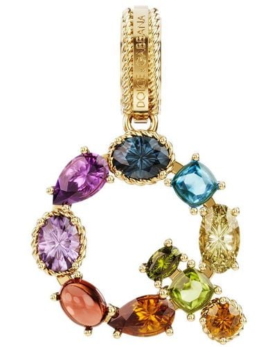 Dolce & Gabbana Alphabet Q 18 Kt Charm With Fine Gems - Metallic