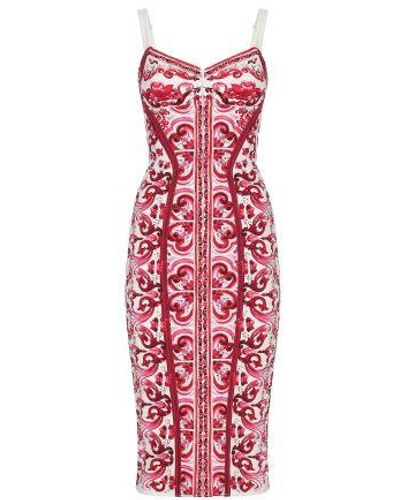 Dolce & Gabbana Majolica-print Charmeuse Bustier Dress - Red
