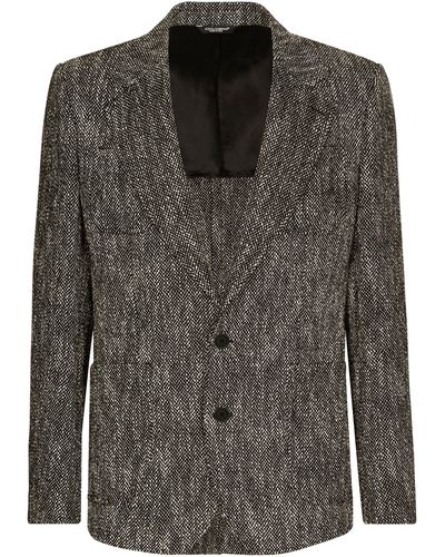 Dolce & Gabbana Veste à simple boutonnage en tweed de laine et de coton à chevrons - Vert