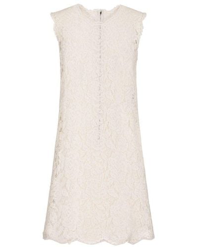 Dolce & Gabbana A-line Dress In Branded Stretch Lace - Green