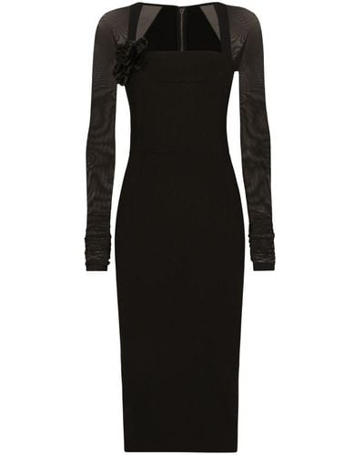Dolce & Gabbana Jersey Dress With Tulle Sleeves - Black
