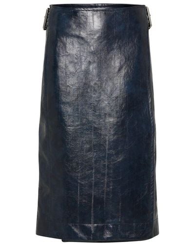 Bottega Veneta Embossed Leather Midi Skirt - Blue