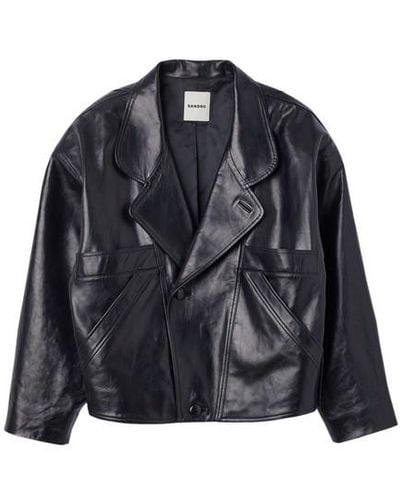 Sandro Oversized Leather Jacket - Black