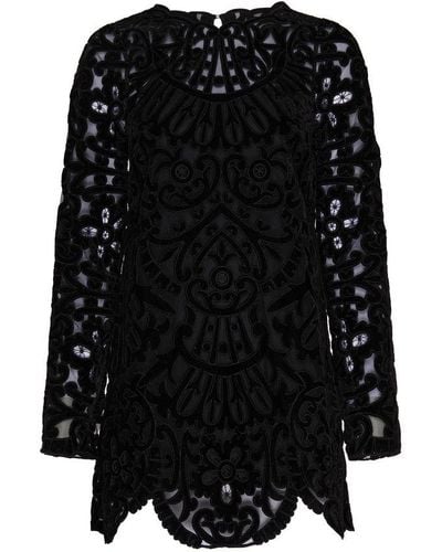 Sea Dana Embroidery Velvet Dress - Black