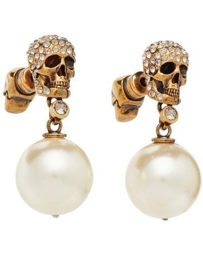 Alexander McQueen Pearl And Skull Earrings - Metallic