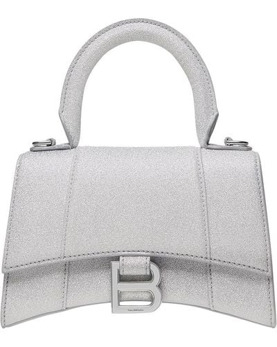Balenciaga Hourglass Xs Handbag In Sparkling Fabric - Gray