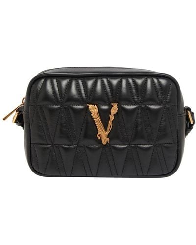 Versace Quilted Lamb Leather Camera Case - Black