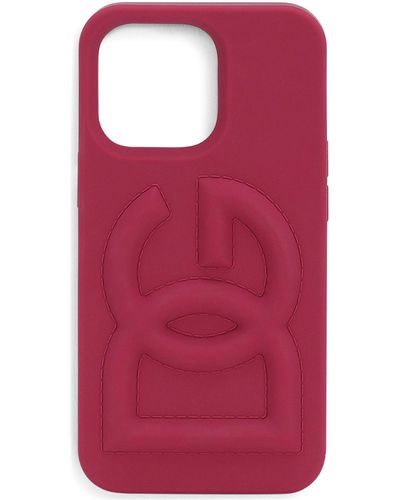 Dolce & Gabbana Hülle für iPhone 14 Pro aus Gummi mit DG-Logo - Rot