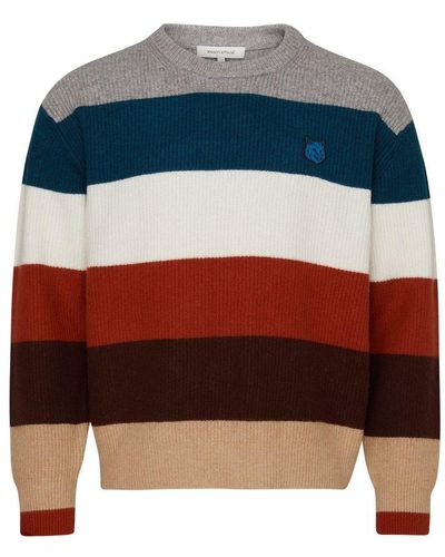 Maison Kitsuné Fox Head Patch Ribbed Sweater - Blue