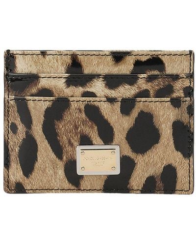 Dolce & Gabbana Polished Calfskin Card Holder With Leopard Print - Metallic