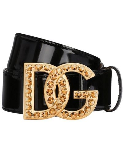 Dolce & Gabbana Polished Calfskin Belt With Dg Logo - Black