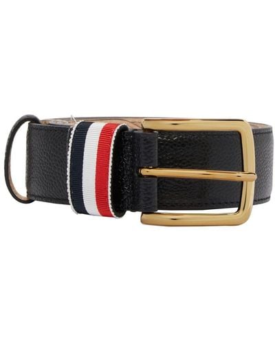 Thom Browne Leather Belt With Striped Details - Black