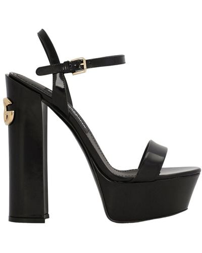 Dolce & Gabbana Polished Calfskin Platform Sandals - Black