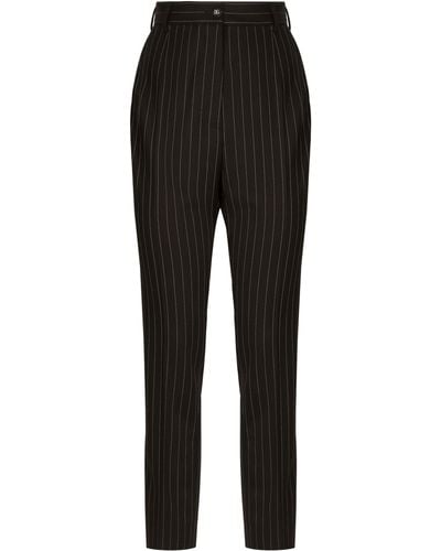 Dolce & Gabbana Pantalon en sergé taille haute à fines rayures - Noir