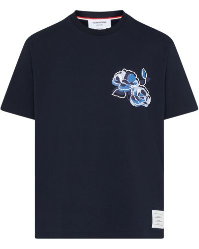 Thom Browne Kurzarm-T-Shirt Rose - Blau