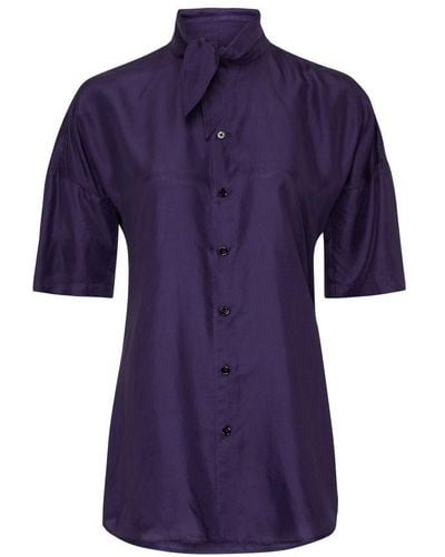 Lemaire Short Sleeve Fitted Shirt With Scarf - Purple