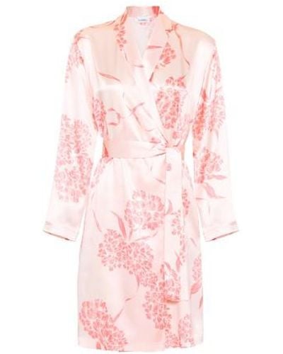 La Perla Silk Short Robe With Florals - Pink