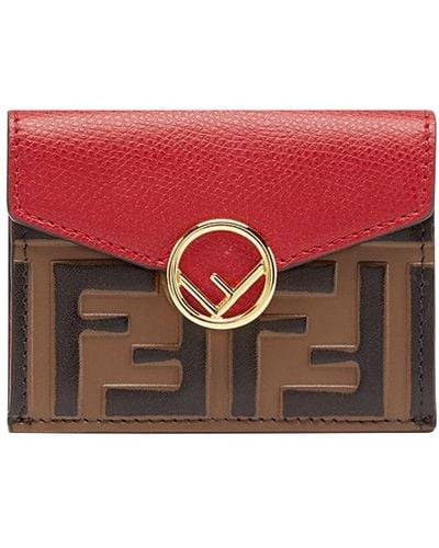 Fendi Micro Trifold Leather French Wallet - Red