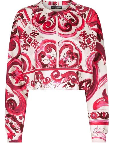 Dolce & Gabbana Jersey-Sweatshirt mit Majolika-Print - Rot