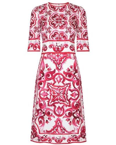 Dolce & Gabbana Majolica-Print Charmeuse Midi Dress - Red
