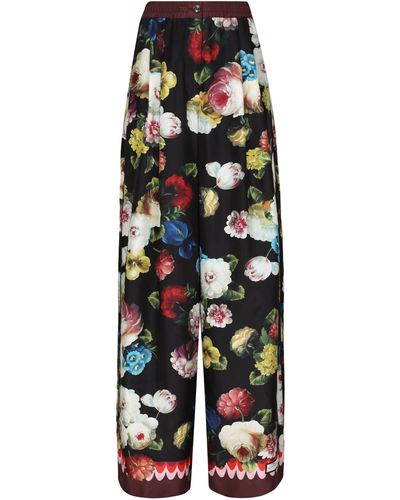 Dolce & Gabbana Pyjamahose aus Twill mit Blumenprint - Schwarz