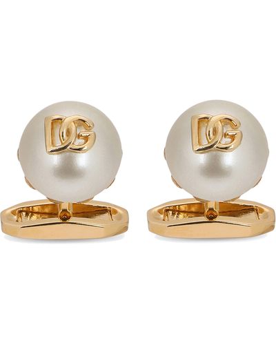 Dolce & Gabbana Boutons de manchettes en perles avec logo DG - Métallisé