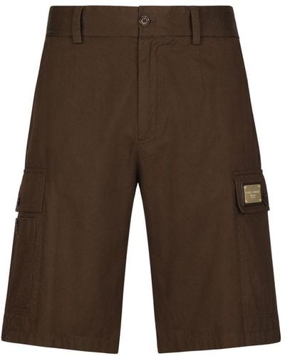 Dolce & Gabbana Cotton Cargo Bermuda Shorts With Logo Plaque - Brown