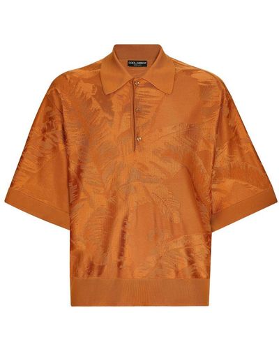 Dolce & Gabbana Oversize Silk Jacquard Polo-Shirt - Orange