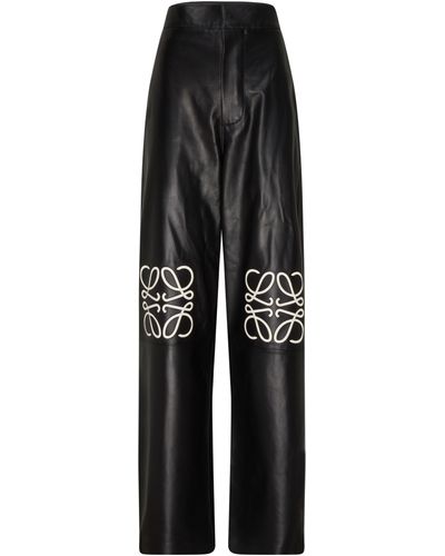 Loewe Pantalon baggy Anagram en cuir - Noir