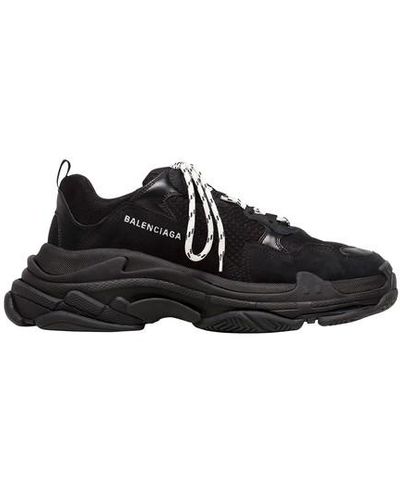 Balenciaga Triple S Runner Leather And Mesh Sneakers - Black