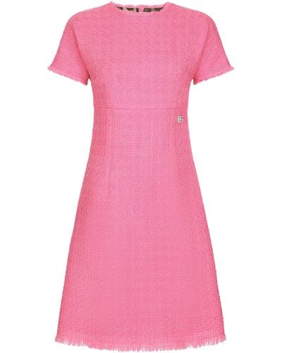 Dolce & Gabbana Midikleid Aus Raschel-Tweed Mit Dg-Logo - Pink
