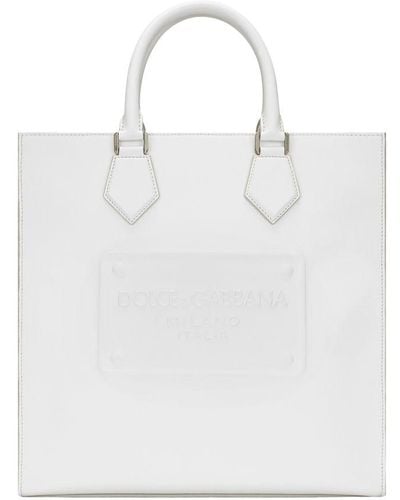 Dolce & Gabbana Logo-embossed Leather Tote Bag - White