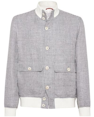 Brunello Cucinelli Prince Of Wales Check Jacket - Gray