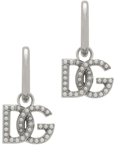 Dolce & Gabbana Single Logo Earring With Pearl Accents - White