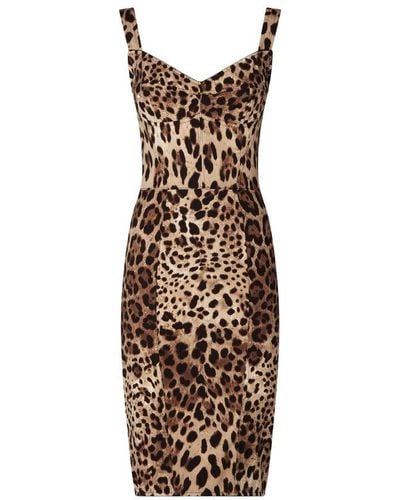 Dolce & Gabbana Leopard-Print Cady Corset-Style Midi Dress - Natural