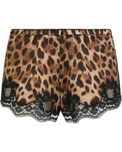 Dolce & Gabbana Dessous-Shorts aus Satin mit Leopardenprint und Spitzenverzierung - Mehrfarbig